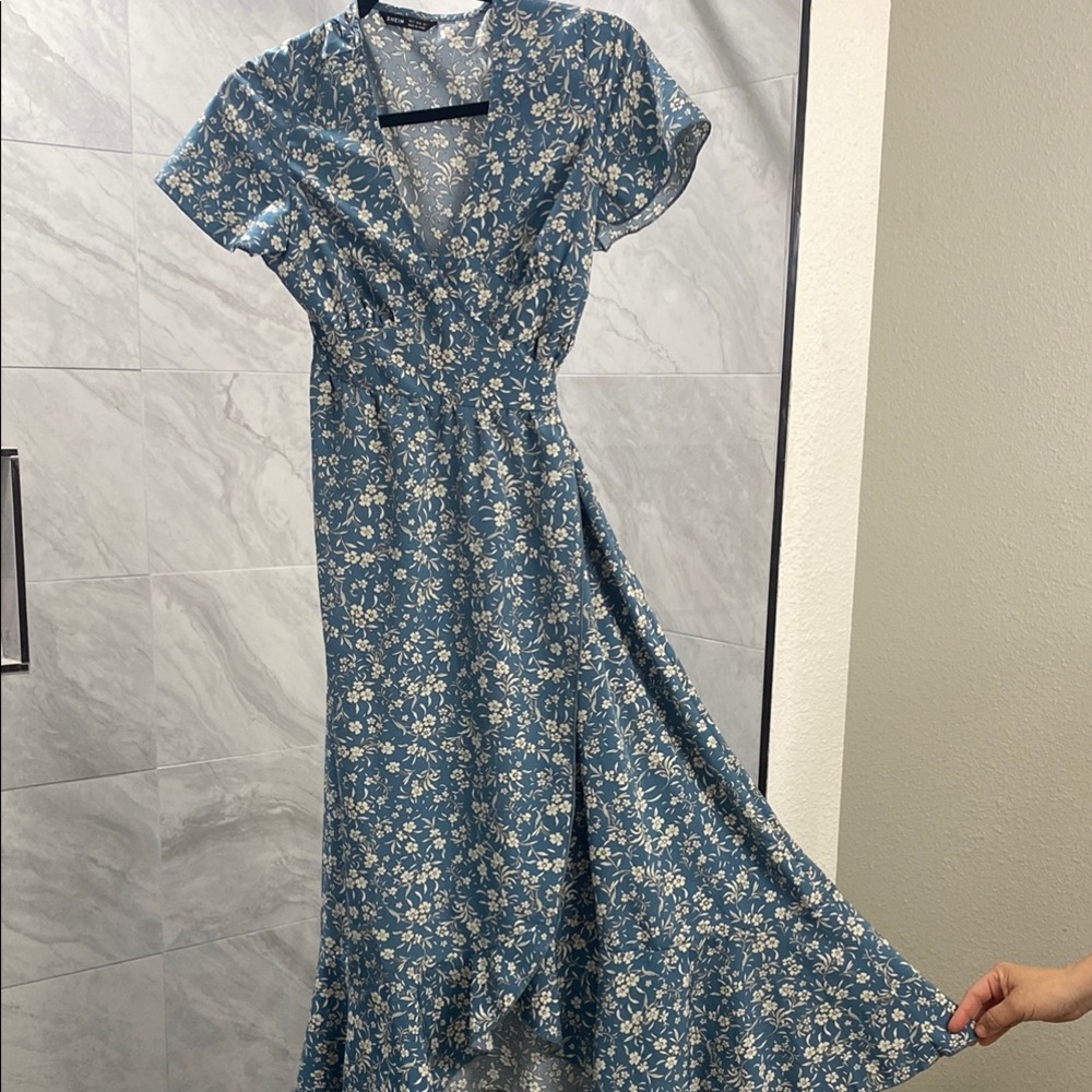 Floral Blue Wrap Dress